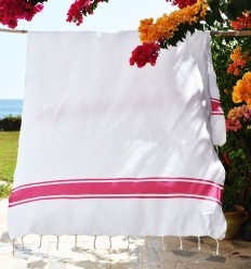 Fouta Blanche Bandes rose